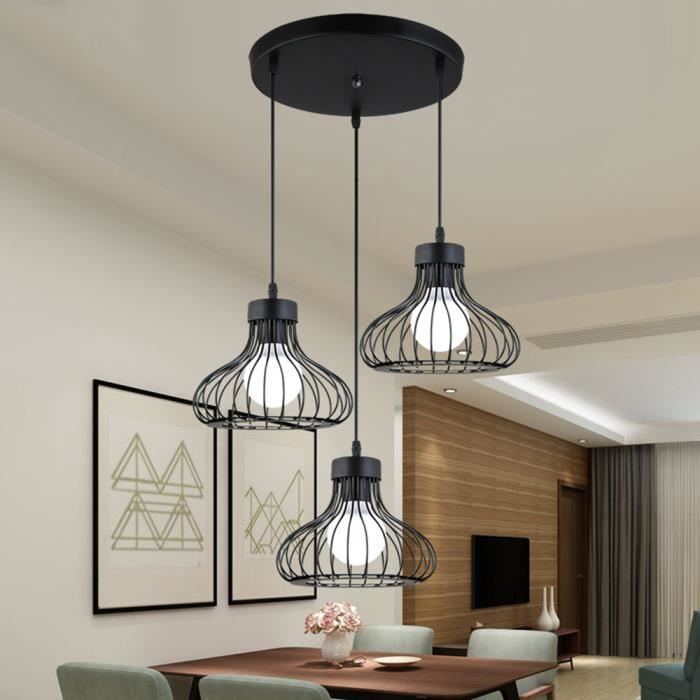 Plafonnier Moderne, Luminaire Plafonnier E27 Industrielle en Fer Forgé, 3  Lampes de Suspension Salon Cuisine Salle à Manger, Diamètre 55cm (Ampoule  Non Incluse) - Achat & prix