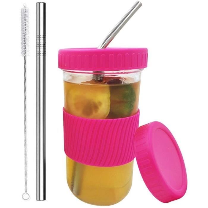 Tasses à Smoothie réutilisables Tasses à thé Boba avec couvercle et paille tasse à thé à bulles en verre tasses Mason Jar Rose