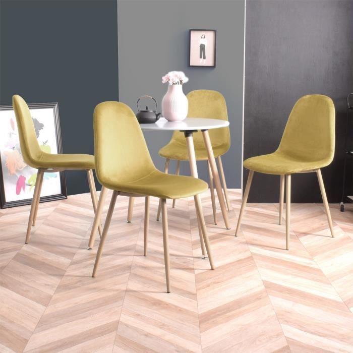 Lot de 4 Chaises Salle à manger Tendance Scandinave Velours Jaune Marin