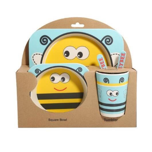 5 Pcs Vaisselle Enfant En Bambou Bol De Dessin D Animal Set De