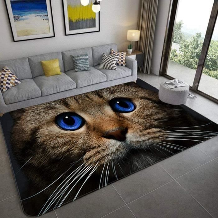 Tapis De Salon Motif Chat Mignon Avec Yeux Bleus Impression 3d Tapis De Sol Rectangulaire Antiderapant 60x90cm 979 Cdiscount Maison