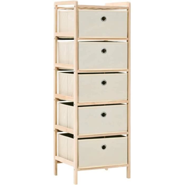 Étagère de Rangement avec 5 Paniers Salle de Bain Tissu Bois de Cèdre Beige[795]