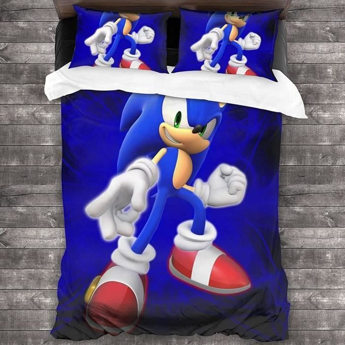 Parure De Lit Sonic The Hedgehog 100% Coton - Housse De Couette 140x200 Cm + Taie 65x65 Cm
