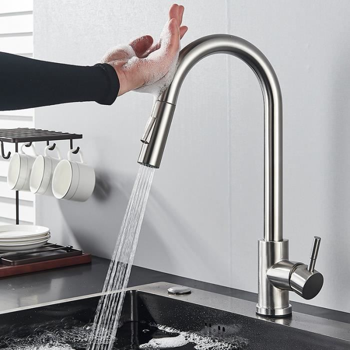 Robinet De Cuisine Extractible, Mitigeur D'Évier Avec 2 Modes De Pulverisation Robinetterie Cuisine Monocommande Rotatif A 150 En Acier Inoxydable Cartouche Ceramique Couleur Avoine 92123255