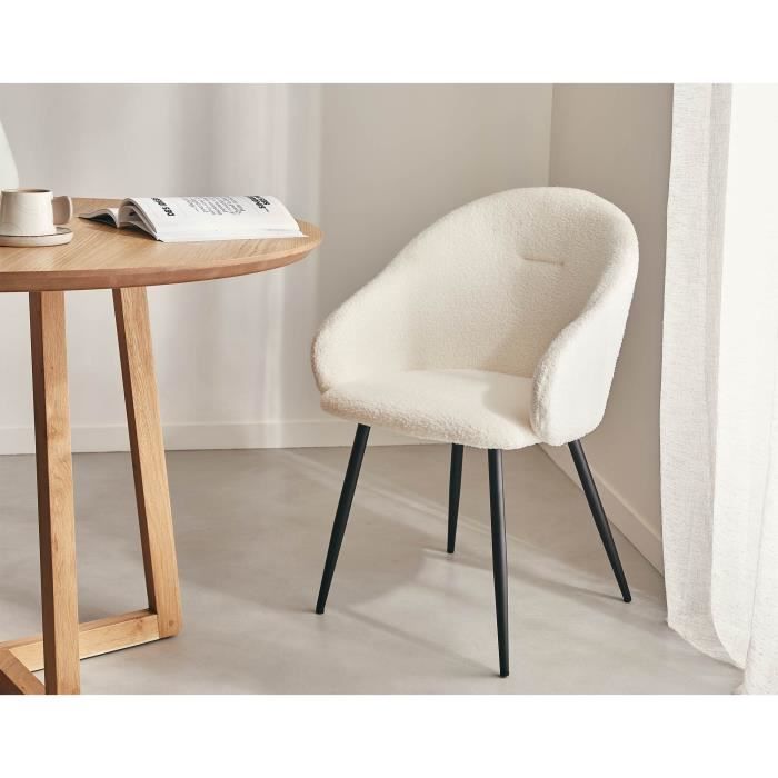 chaises gaia - lot de 2 - tissu bouclette - blanc - contemporain - bestmobilier