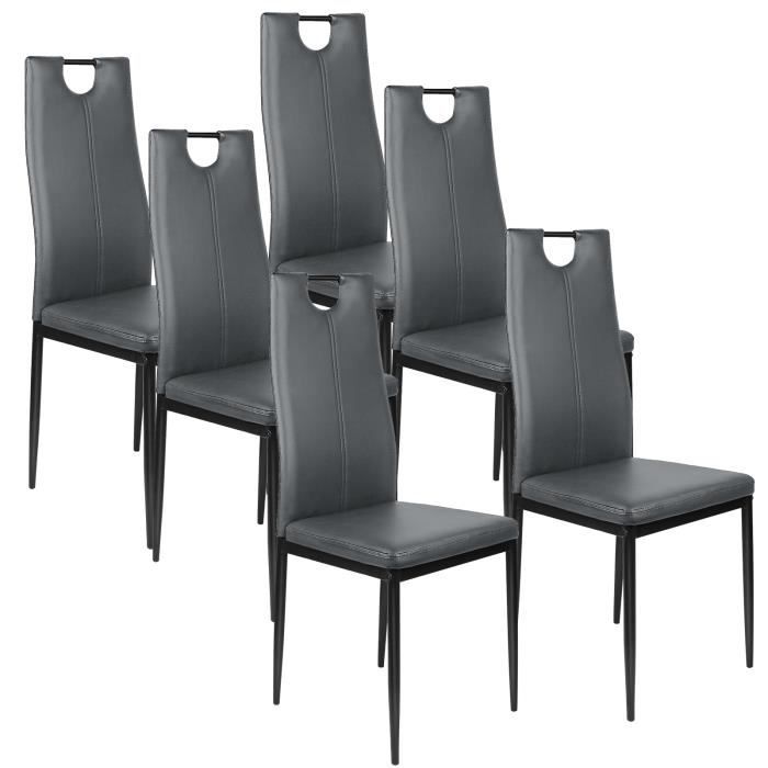 ensemble de 6 chaises de salle à manger b.livem - gris foncé - pieds en métal - siège en cuir pvc écologique