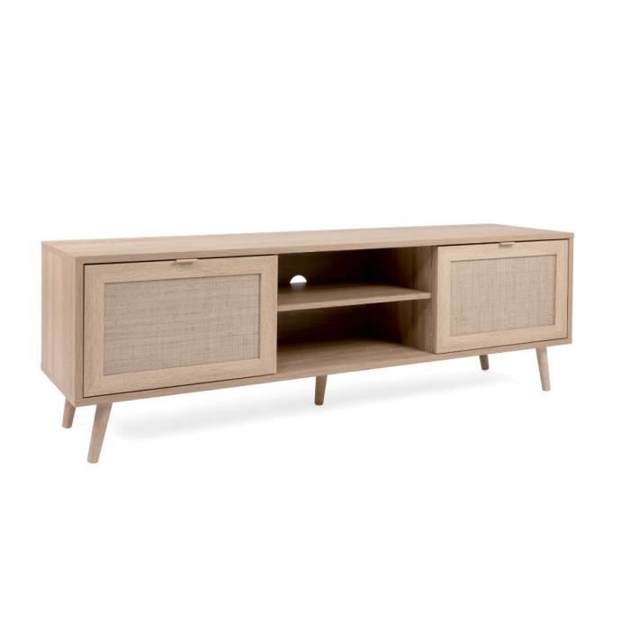 meuble tv  - tivat - concept usine - 2 portes - 2 niches - 1 étagère - contemporain - 150 x 40 x 52 cm - couleur bois