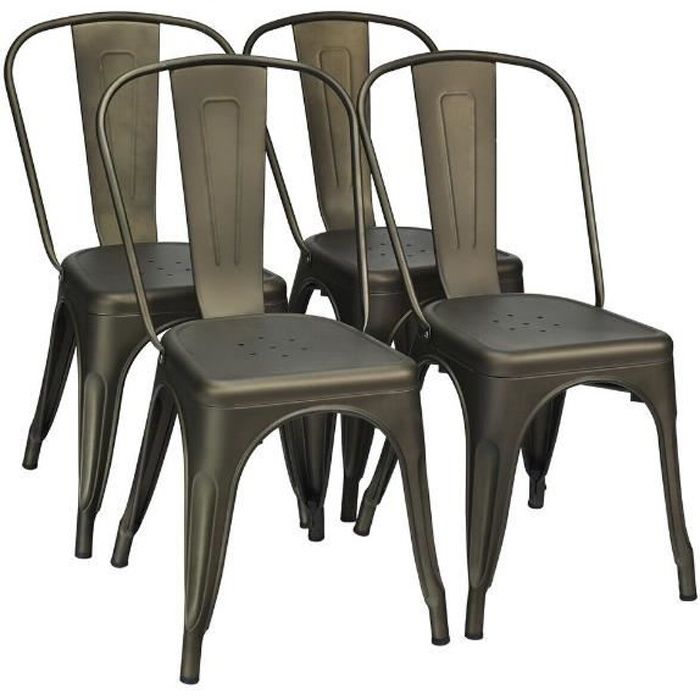 costway 4 chaises salle à manger empilables, style industriel en acier, dossier robuste, convient pour cuisine,bar, jardin,balcon