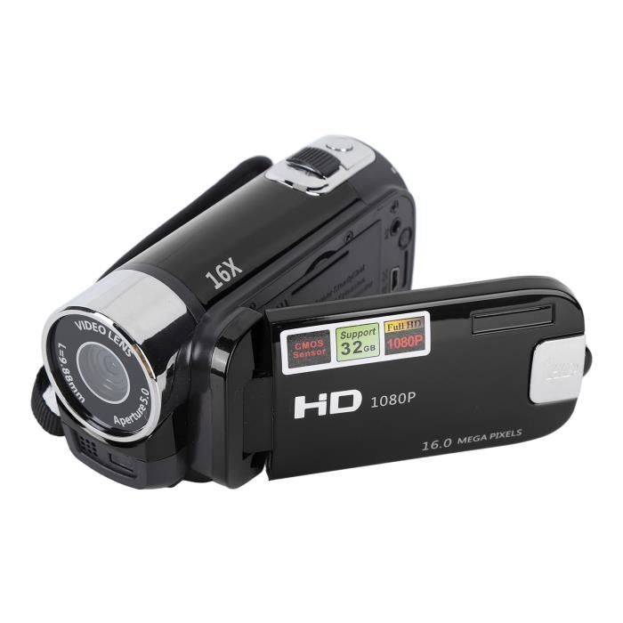 Duokon caméra 2 Caméra DV 1080P 16MP Écran rotatif TFT 2,7 pouces Caméra vidéo à zoom numérique 16x avec câble USB (Noir)