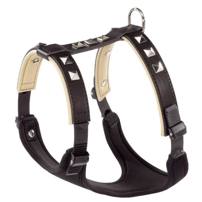 Ferplast Harnais pour Chiens GIOTTO LUXOR SMALL, en Cuir Véritable avec Clous Argentés Noir