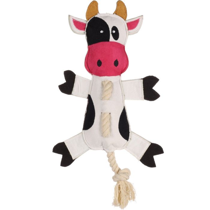 Jouet pour chien - FLAMINGO - Vache avec corde - 38 cm - Blanc - Intérieur/Extérieur