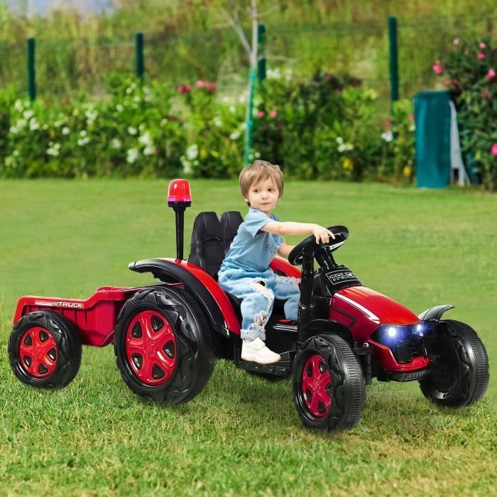 GIANTEX Tracteur Électrique Enfant 12V- avec Télécommande 24G+ Remorque- avec Musique/LED/MP3/Port USB- pour Enfant 3-8 Ans-Rouge
