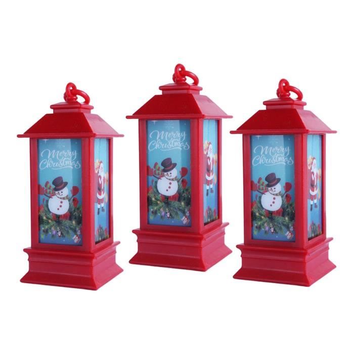 Lot de 2 lanternes de Noël LED avec Père Noël et bonhomme de neige, effet vieilli, lumière blanche chaude, fonctionnement à piles, hauteur 12 cm, idéal pour la décoration intérieure et l'ambiance