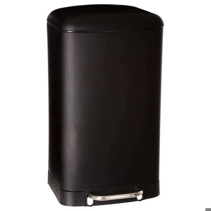 5Five - Poubelle de Cuisine Ariane 30L en Métal Noir - Seau Amovible et Poignée Arrière - Fermeture Silencieuse