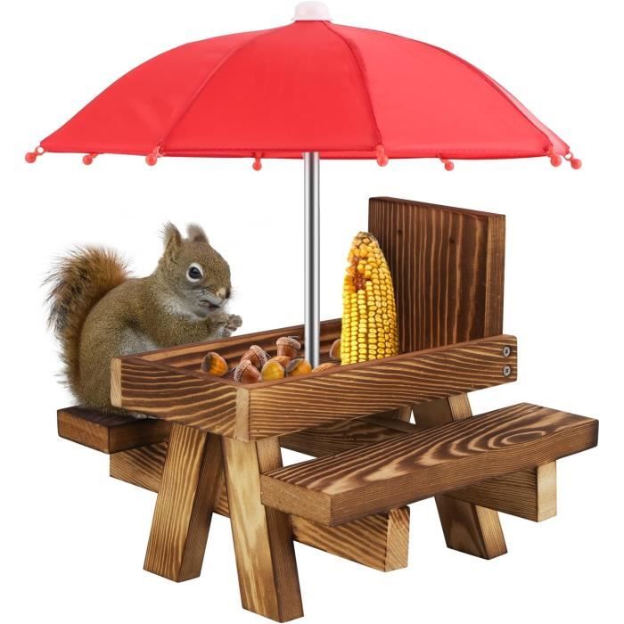 Comparer les prix de Mangeoire pour écureuil avec Parapluie, Mangeoire en Bois pour écureuil, Mini Banc pour écureuil avec Porte-maïs pour Jardin,