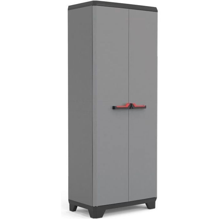 KETER ARMOIRE HAUTE STILO, Gris / Noir / Rouge, 68 x 39 x 173 cm