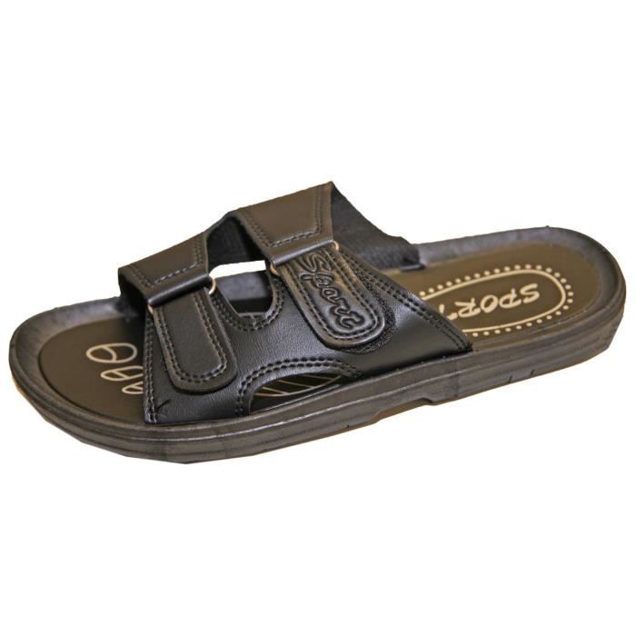 Sandale Sandalette Tong Mule Claquette Homme Similicuir Fermeture par  Scratch ! Noir - Cdiscount
