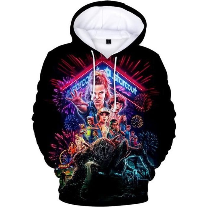 Sweat Stranger Things Femme Unisexe Homme Enfants Sweat à Capuche Stranger Things Logo Rouge Hoodie à Manches Longues Sportif Sweat Shirt Hoodie Pull Stranger Things Fille 