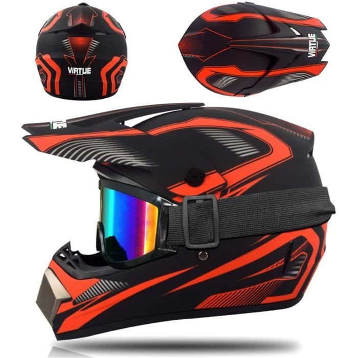 O D Masque Gants Casque Cross Off Road Intégral Parasol T Standard Enfants Quad Bike VTT Go Karting Rouge VOMI® Moto Motocross Casques Lunettes