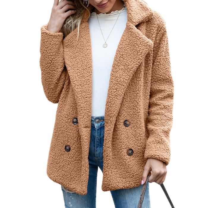 Femme Manteau Streetwear Casual Chaud Peluche Hiver Tops Double Boutonnage Doux Decontracte Fausse Fourrure Duveteux Manteau Chameau Chameau Cdiscount Pret a Porter