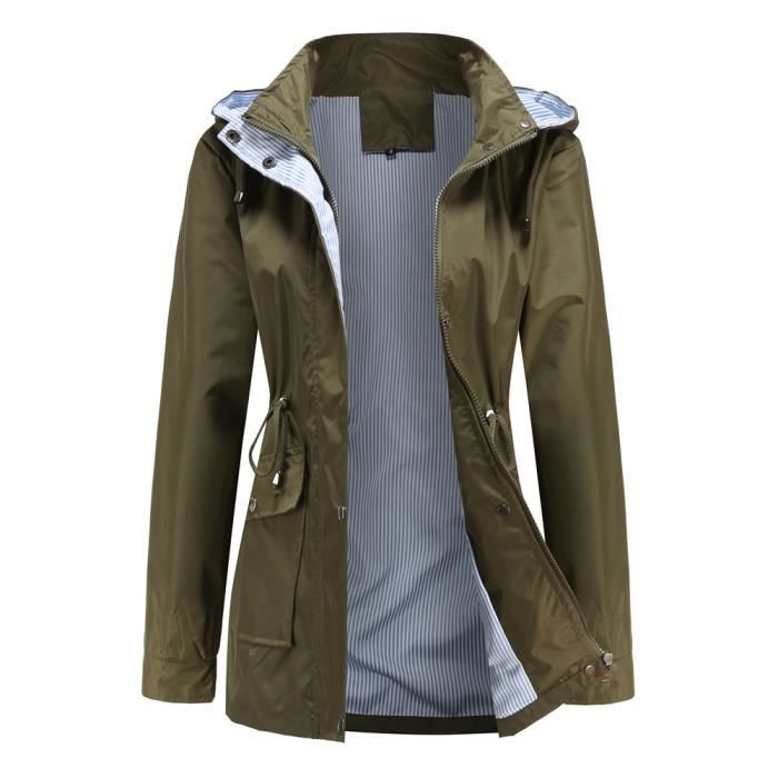 Femmes Impermeable Respirant Veste Femme Coupe vent Active Exterieure a Capuche Trench Coats Vert Cdiscount Pret a Porter