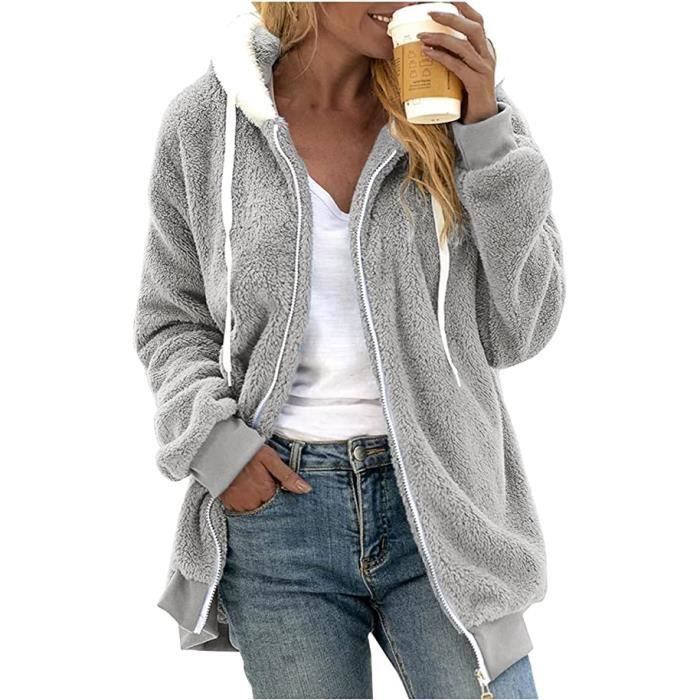 Veste Polaire Femme Zippée à Capuche – Manteau Chaud Cardigan Hoodie Décontracté Hiver Manteau Polaire Hiver Femme Veste Polaire Femme Zippée à Capuche – Manteau Chaud Cardigan Hoodie Décontracté Hiver Manteau Polaire Hiver Femme