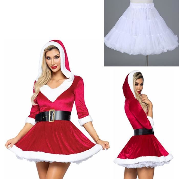 Robe De Noël Femme Velours Longue Avec Capuche - Costume Élégant Fête 3 Pièces