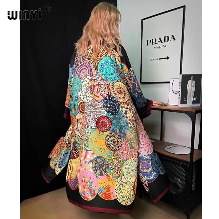 Cardigan été Plage Caftan Kimono Boho Imprimé Abstrait Rouge - Taille Unique Neuf