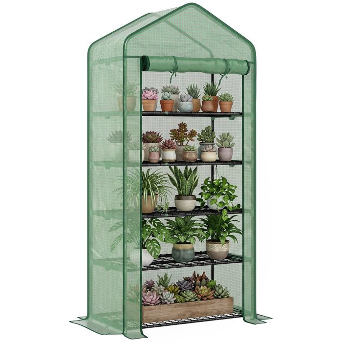 Serre de jardin - Outsunny - avec étagères 5 niveaux bâche renforcée porte zippée légumes - acier - 90x49x193cm - vert