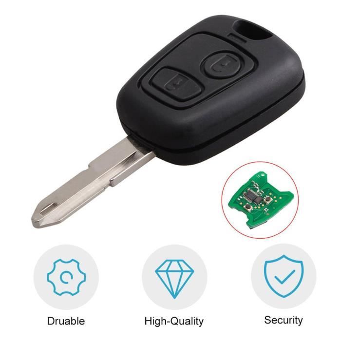 Aetw 2 boutons télécommande clé de voiture lame fob contrôleur pour Peugeot  206 433 mhz avec pcf7961 puce de transpondeur