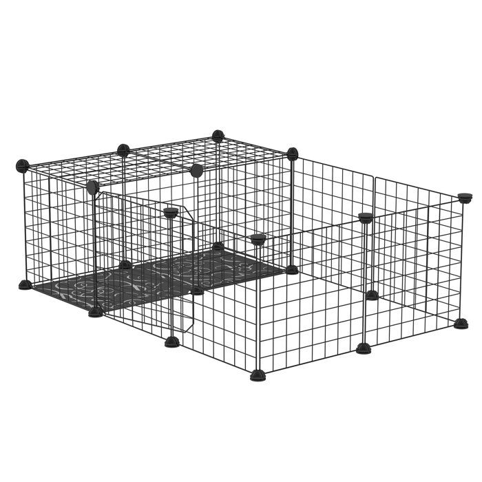 Enclos pour petits animaux - PawHut - parc pour lapins cochons dinde rongeurs modulable - métal - noir