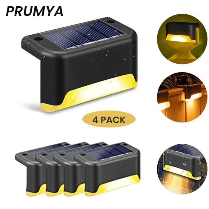 Lampe Solaire Extérieur PRUMYA pour clôture escalier terrasses - Noir - 4 Pack