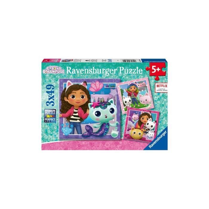 Puzzle 3 x 49 pièces Ravensburger Gabby's Dollhouse - Dessins animés et BD - Pour enfants de 5 ans et plus