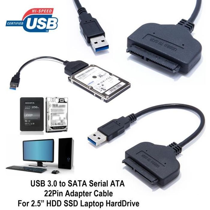 Adaptateur USB 3.0 Sata pour disque dur SSD et HDD 2.5 pouces