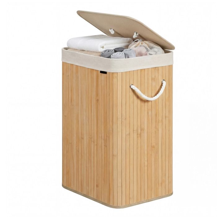 SONGMICS Corbeille à Linge Panier à Linge en Bambou avec Sac Amovible Lavable 40 x 30 x 61 cm Couleur Boisée LCB10Y