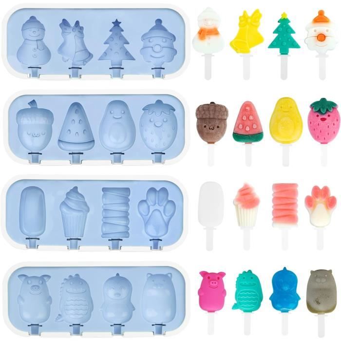 MLPKOI Lot De 2 Moules à Glace Silicone Avec Couvercles Et Bâtonnets - Formes Mignonnes Pour Enfants Et DIY