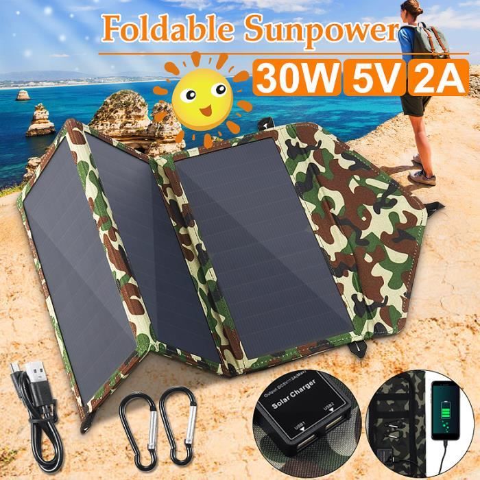 TEMPSA 30W Panneau Solaire Pliable Chargeur Portable USB Imperméable Pour Camping Voyage
