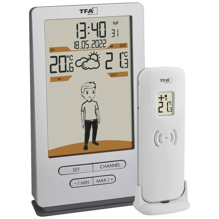 Station Météo Sans Fil TFA Dostmann – Modèle 35.1134.10 – Argent/noir – Pour Intérieur