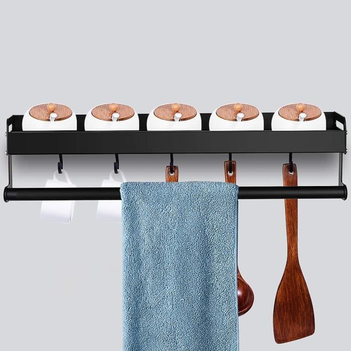 Zenithuxe Support Ustensiles Cuisine Adhésif - Barre Murale Avec Crochets 30/40/50/60cm, Aluminium Robuste, Installation Sans Percer