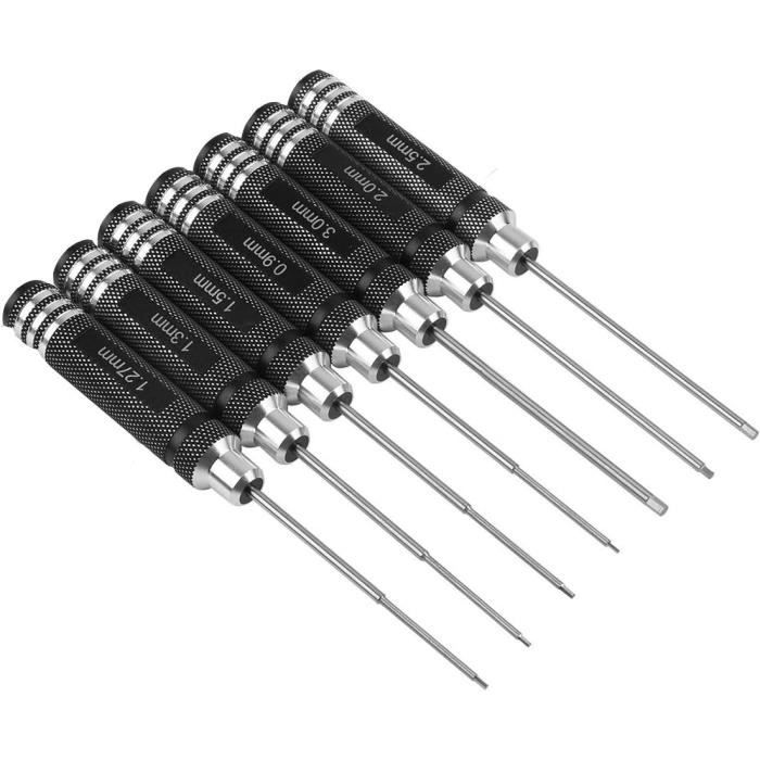 Lot de 7 tournevis hexagonaux RC - 1,5 mm, 2,0 mm, 2,5 mm, 3,0 mm, 4,0 mm, tournevis hexagonal 10,0 mm, embout cruciforme 1,0 mm + clé à roue 4,0 mm