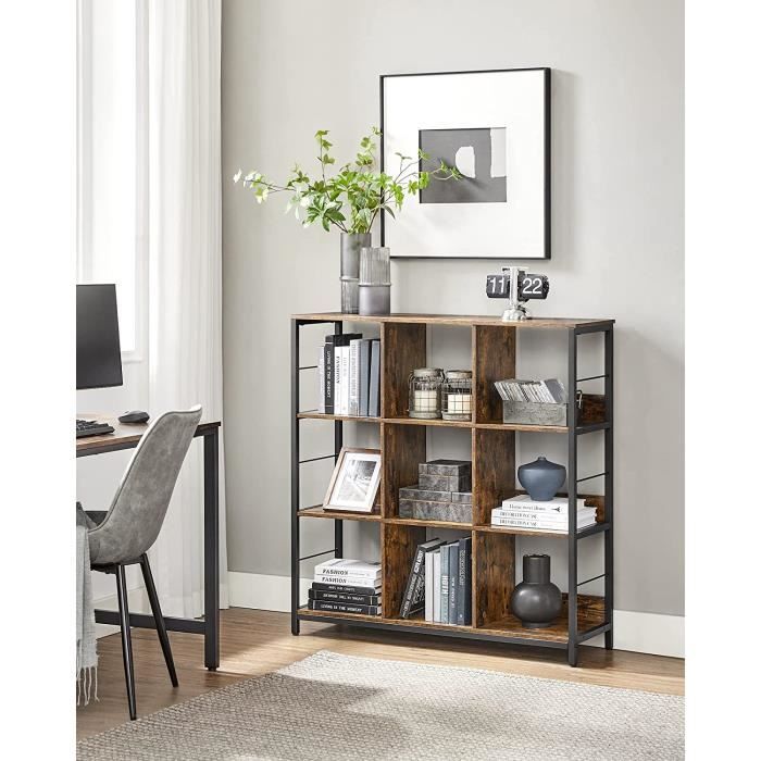 Bibliothèque Style Industriel - VASAGLE - Meuble de Rangement 3 Niveaux - Marron Rustique - 100 x 30 x 103.1 cm