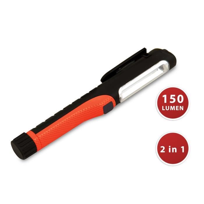 Lampe de travail - VELAMP - Torche 2 en 1 - Lanterne COB 2W (150 lm) - Torche LED 1W - Fonctionne sur piles Lampe de travail - VELAMP - Torche 2 en 1 - Lanterne COB 2W (150 lm) - Torche LED 1W - Fonctionne sur piles