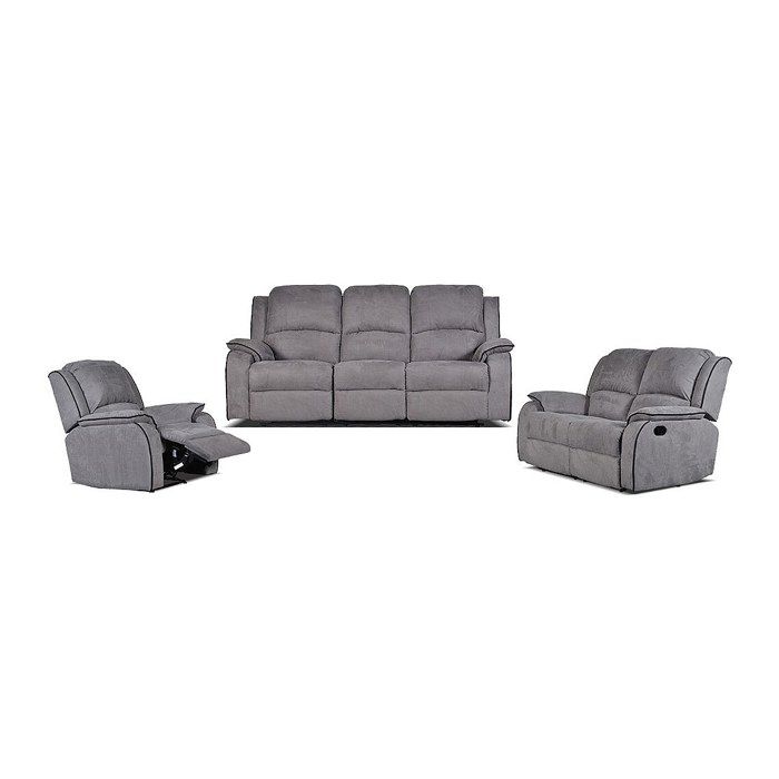 Canapés 3 places 2 places et un fauteuil relax en microfibre HERNANI - Gris