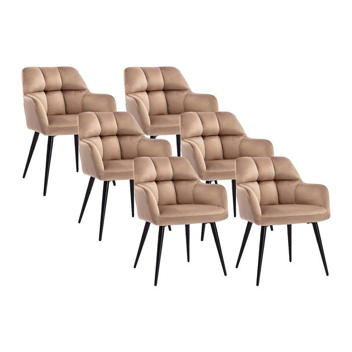 Lot de 6 chaises avec accoudoirs - Velours et métal - Beige - PEGA
