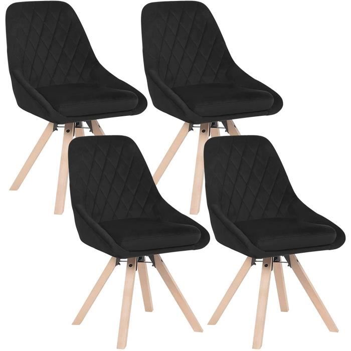 woltu lot de 4 chaises pivotantes de salle à manger, chaise de cuisine en velours, pieds en bois massif, noir bh359sz-4