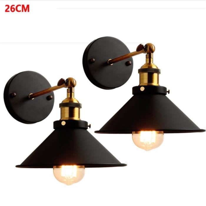 Applique Murale - WOTTES - UNI - Design Vintage et Industrielle - 2 Ampoules E27 40W - Noir