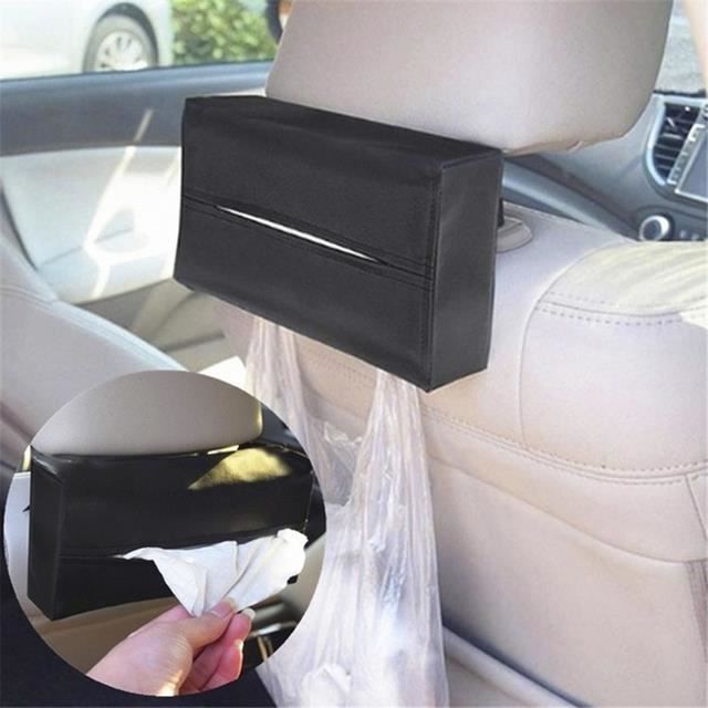 NHQZ Boîte à Mouchoirs Pour Voiture | Cuir PU Noir | Design Minimaliste | Fixation Sunvisor Ou Tableau De Bord