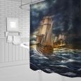 7164W-W240xH180cm -Rideaux de douche de mer vieux bateau Pirate, rideau de bain imprimé 3d avec 12 crochets, écran de bain en tissu-1