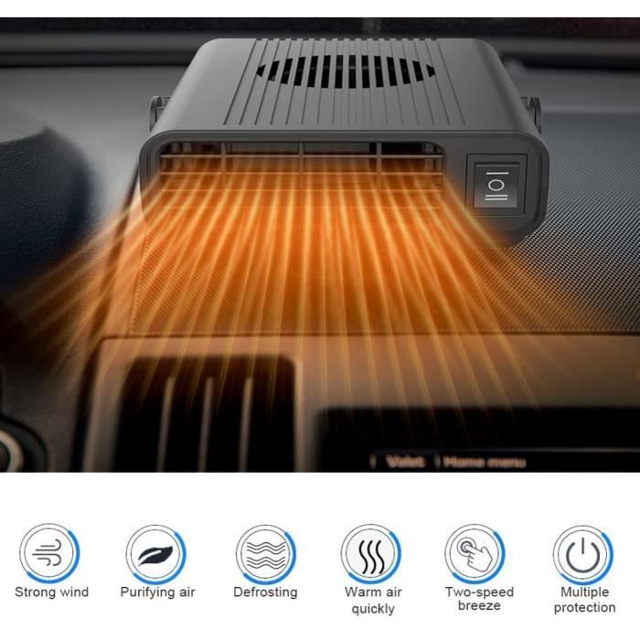 Chauffage Voiture 12V Allume-cigare - 2 En 1 (air Chaud/ventilateur) - Portable, Réglable à 360° - Pour Voiture, SUV, Camion - Noir