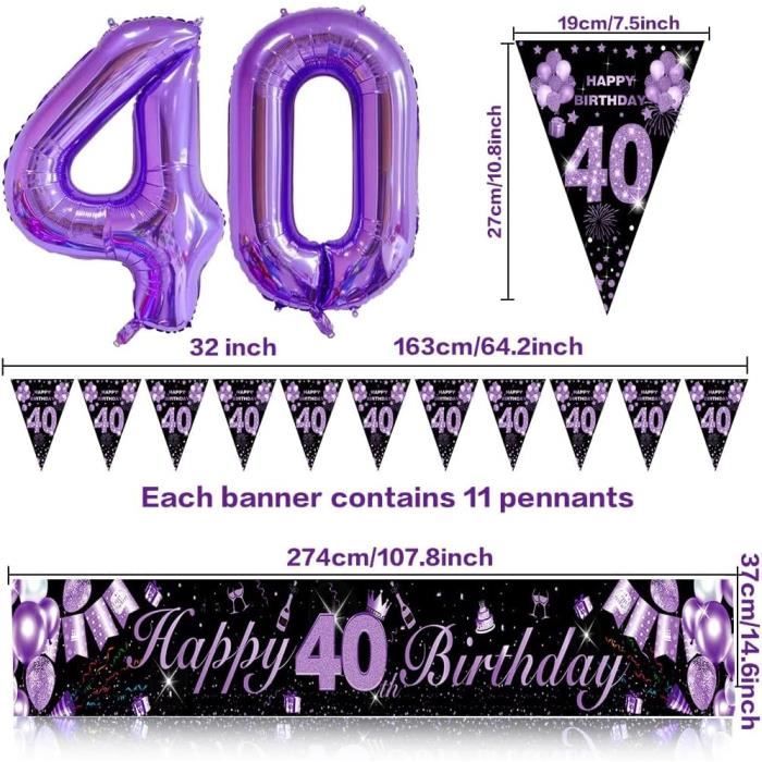 Décorations de 40e anniversaire violettes pour femme - Fournitures de fête  fabuleuses avec ballon violet en forme de chiffre 40 - Décoration de gâteau  d'anniversaire pour 40 ans
